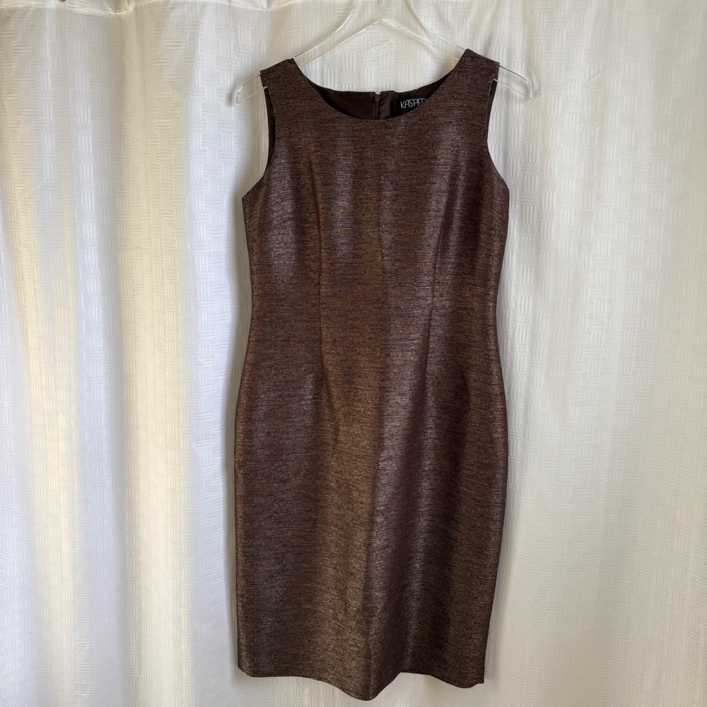 Kasper Womens Brown Copper Metallic Textured Sleeveless Sheath Dress Size‎ 6